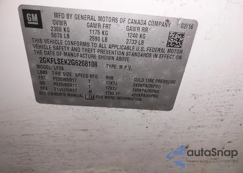 2016 GMC Terrain Sle-1 z USA, uszkodzony, nr VIN 2GKFLSEK2G6268108